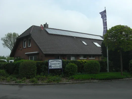 Reception building and Campingplatz Dummer See sign