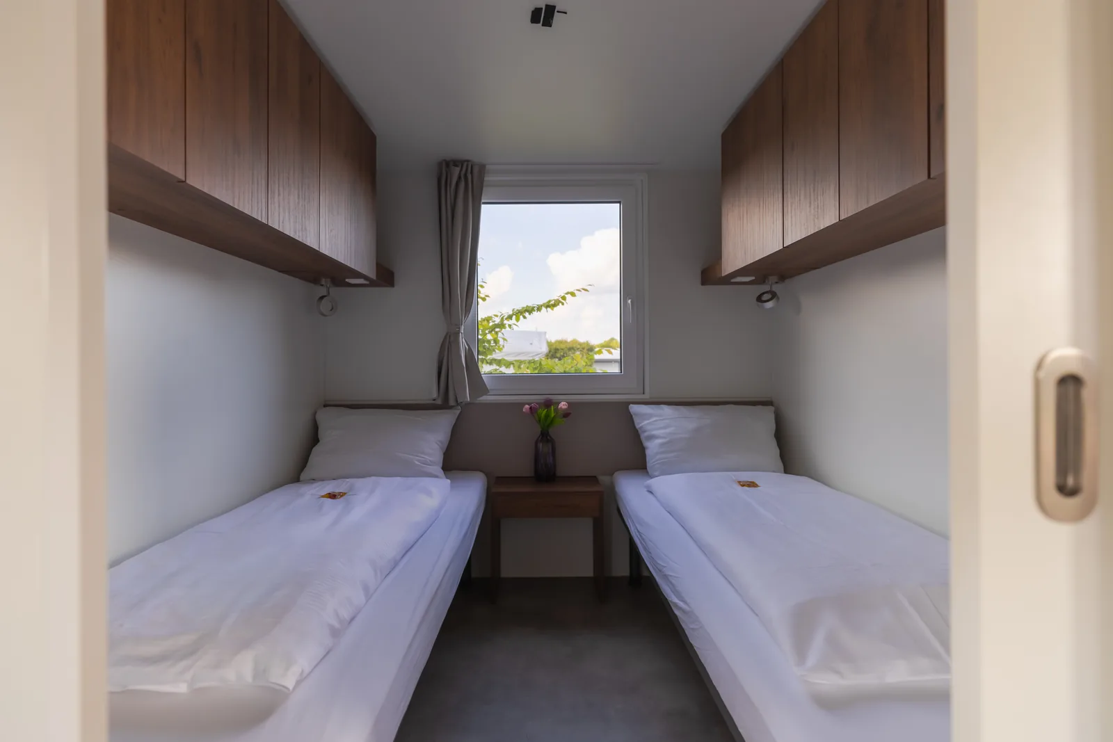 Twin bedroom in a mobile home